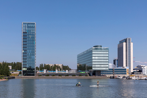Jet skiers near Keilaniemi waterfront in Helsinki
