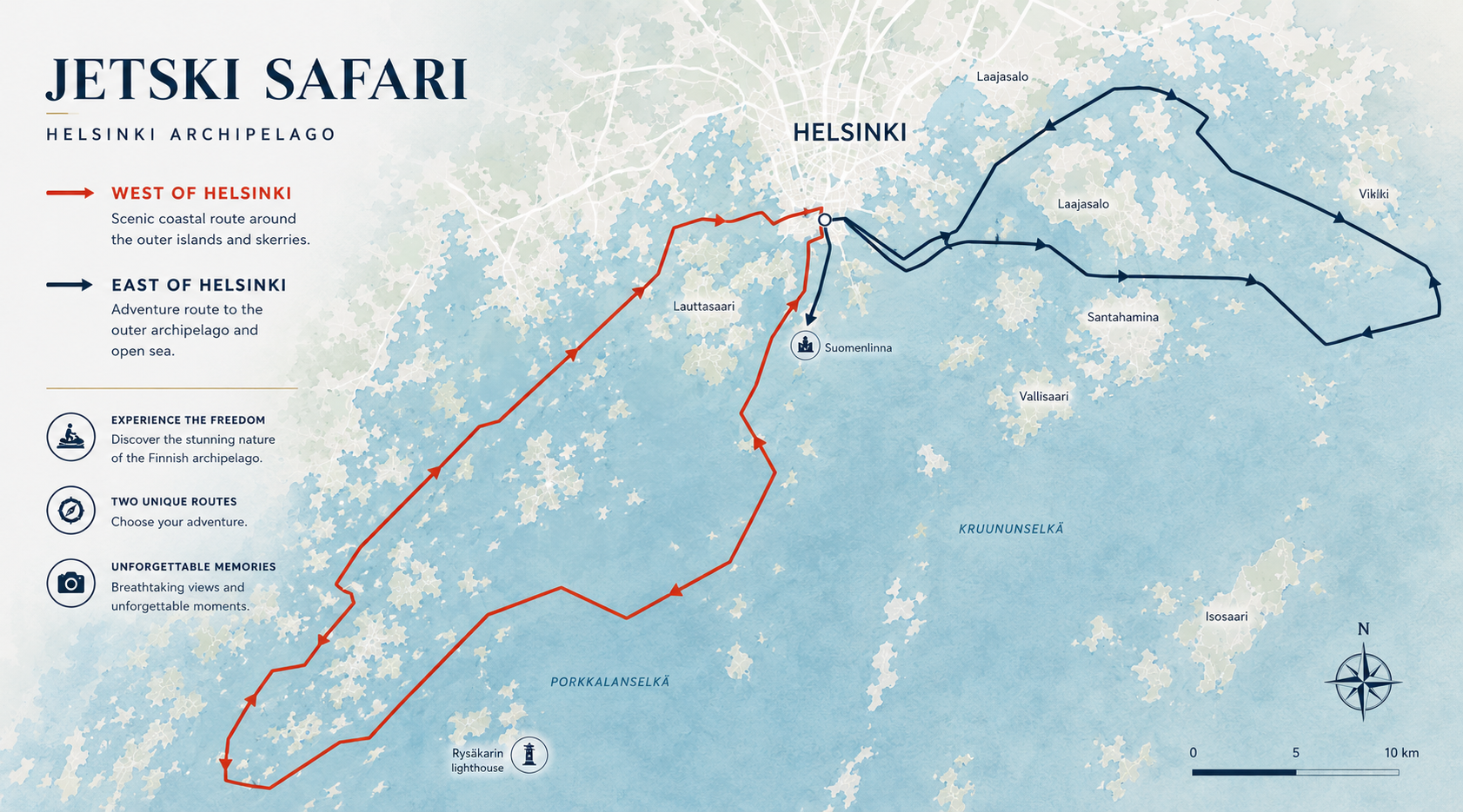 Jetski Safari Helsinki Archipelago routes map